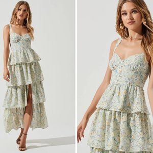 ASTR MIDSUMMER FLORAL TIERED MAXI DRESS - LT MINT MULTI FLORAL